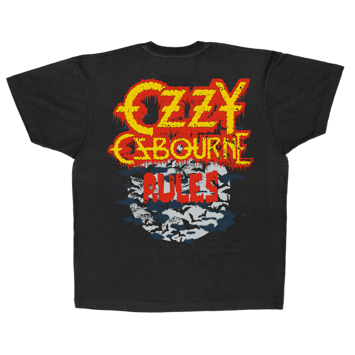 Black t-shirt with 'Ozzy Osbourne Rules' graphic design